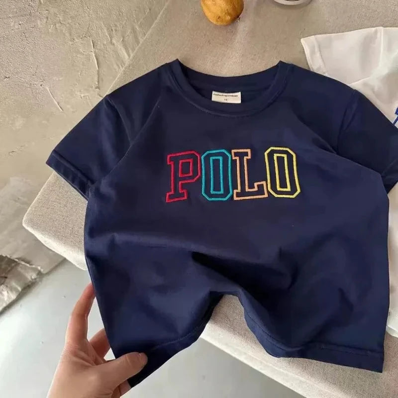 2025 Summer Kids Korean Style Simple 100% Cotton T Shirt for Children Trendy Letter Printed Tees Girls Daily Casual Sweatshirts