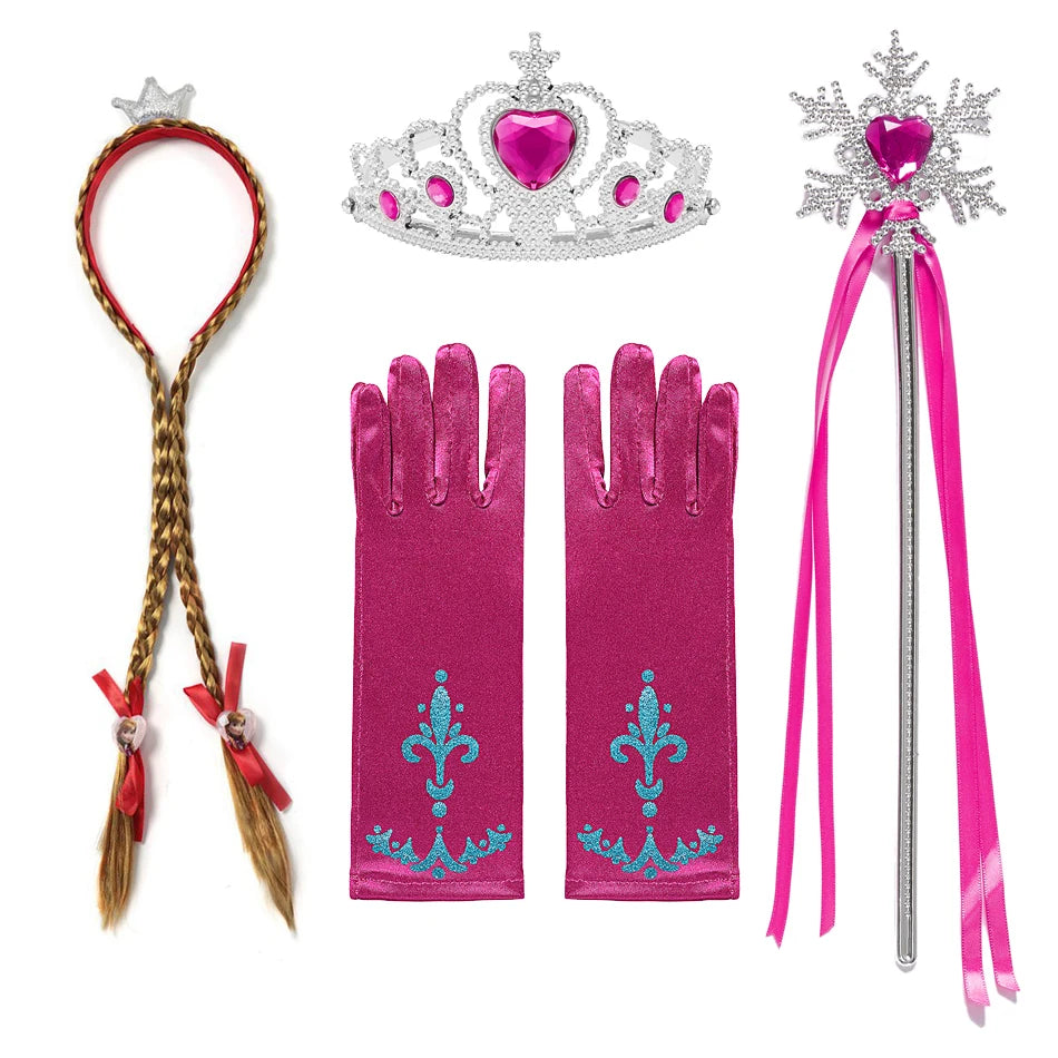 Girl Princess Costume Accessories Gloves Wand Crown Jewelry Set Princess Wig Braid Princess Dress Costume Cosplay Accessories