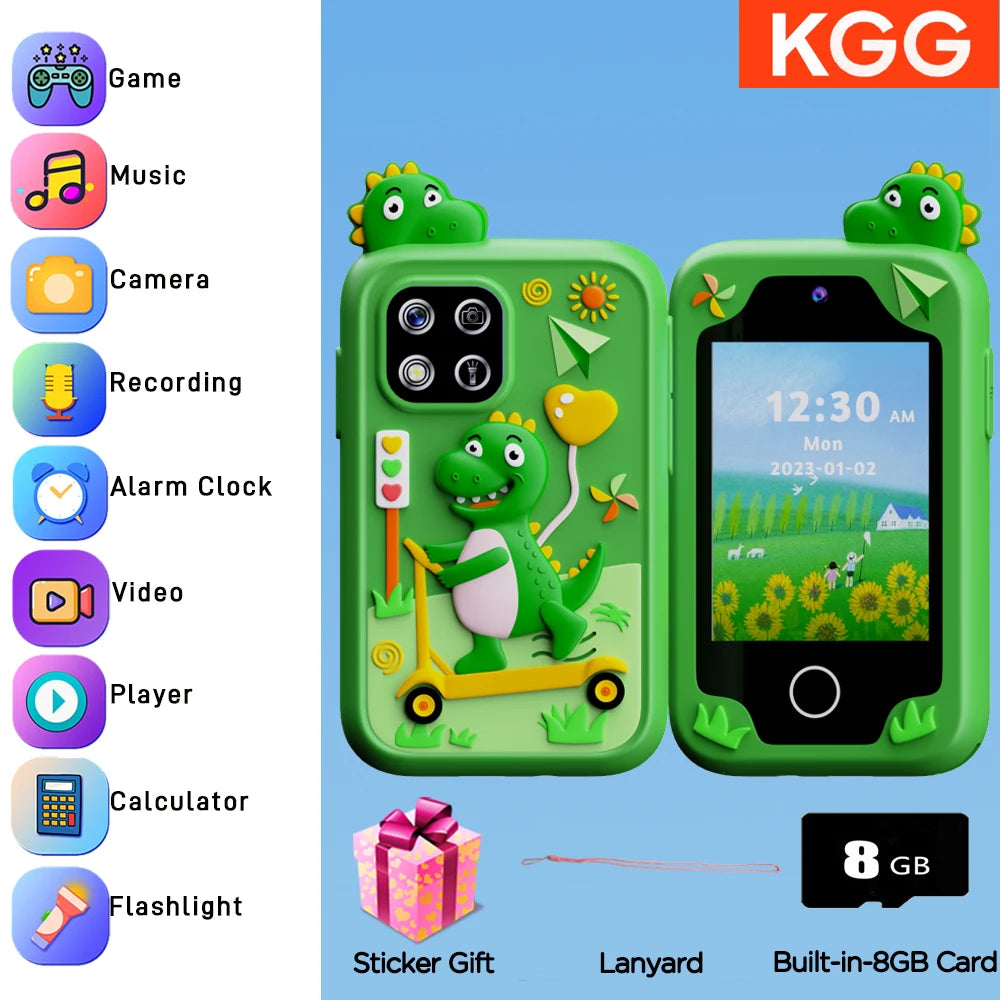 Kids Smartphone Toy with Camera & MP3 Player, Touchscreen Learning Phone for Boys Girls Silicone Pretend Cell Phone Gift