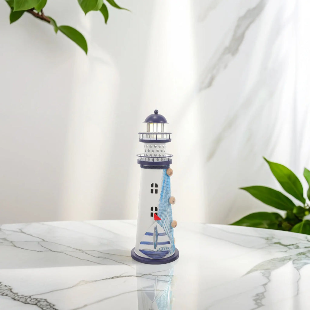 Iron Lighthouse Lamp Decor Mediterranean Style Nautical Decoration for Home Living Room Bedroom Desk Table Accent Light
