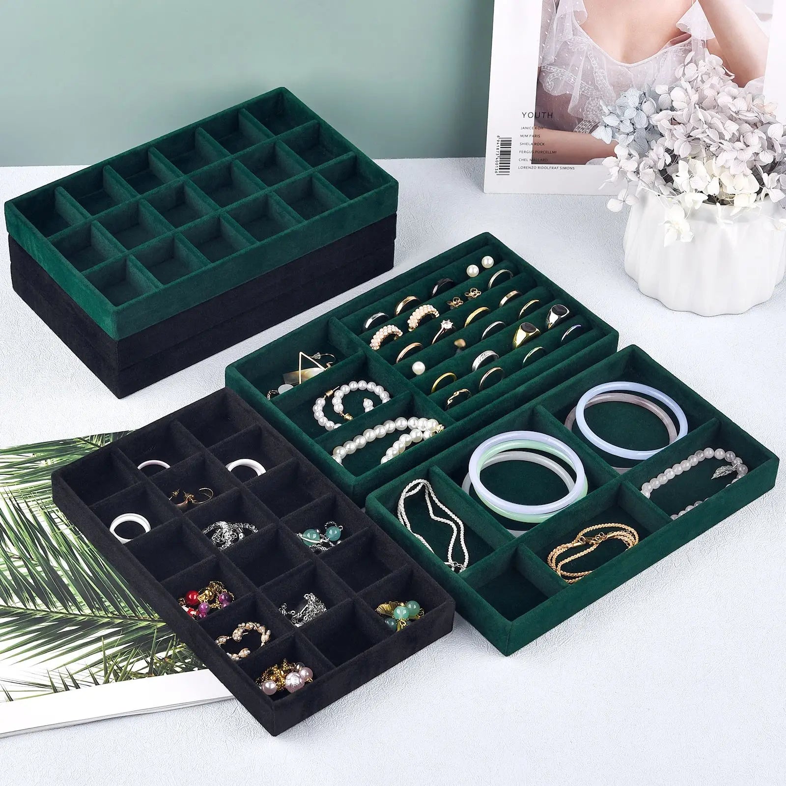 Velvet Jewelry Box Organizer DIY Earring Necklace Ring Jewelry Display Tray Portable Storage Box Jewelry Organizer Display Case