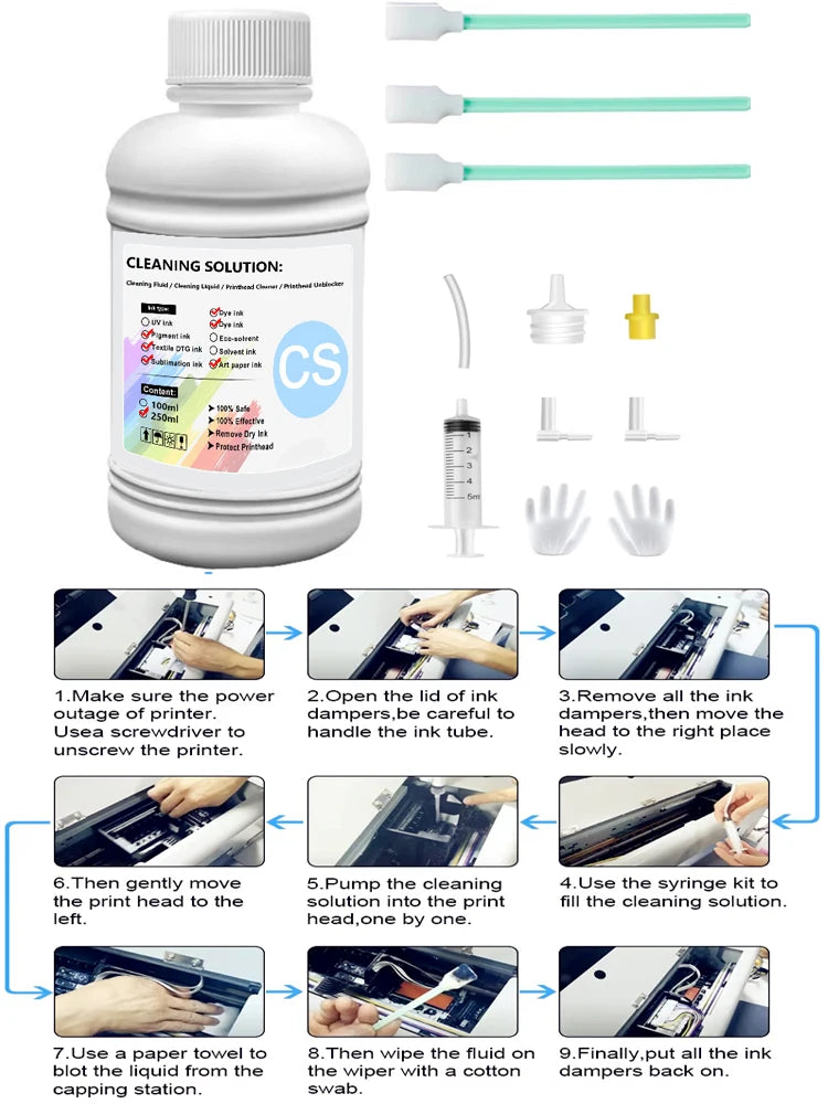 100ML Printhead Cleaning Kits Inkjet Printers, Printer Cleaning Kit for Epson Ecotank Printers, Printer Cleaner Kit for HP, Ink