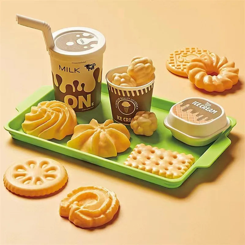 Kids Kitchen Toy Pretends Play Cooking Food Game Hamburger Pizza Snack Fruit Vegetable Simulation Food Set Of Toy For Girls Boys