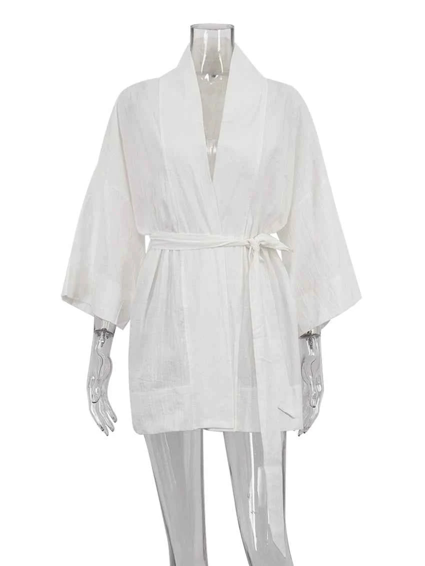 Marthaqiqi Casual Women'S Sleepwear Sexy V-Neck Nightgowns Long Pajamas Lace Up Nightwear Mini Dress Cotton Home Clothes Ladies