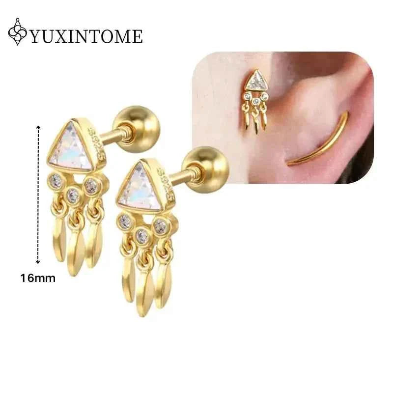 Women's 925 Sterling Silver Ear Needle Crystal Zircon Water Droplets Stud Hoop Gold Huggie Earrings Premium Luxury Party Jewelry