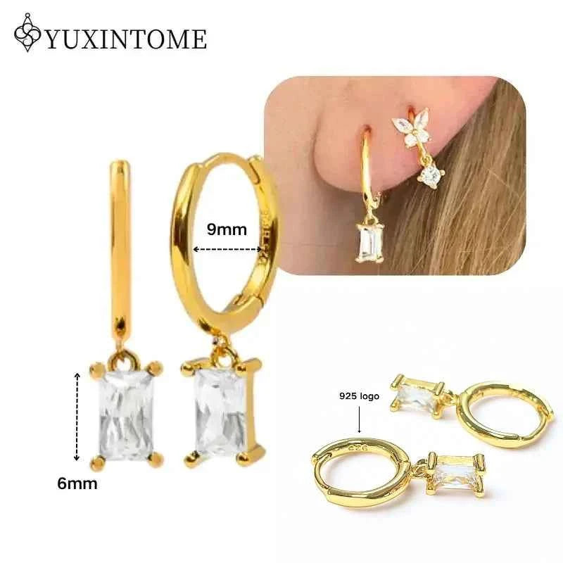 Women's 925 Sterling Silver Ear Needle Crystal Zircon Water Droplets Stud Hoop Gold Huggie Earrings Premium Luxury Party Jewelry