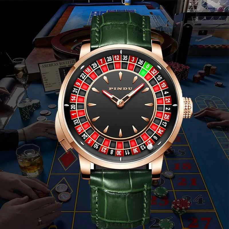 PINDU Player Series Mechanical Watches for Men European Roulette Game Dial Automatic Movement Funny Design Party  Watch