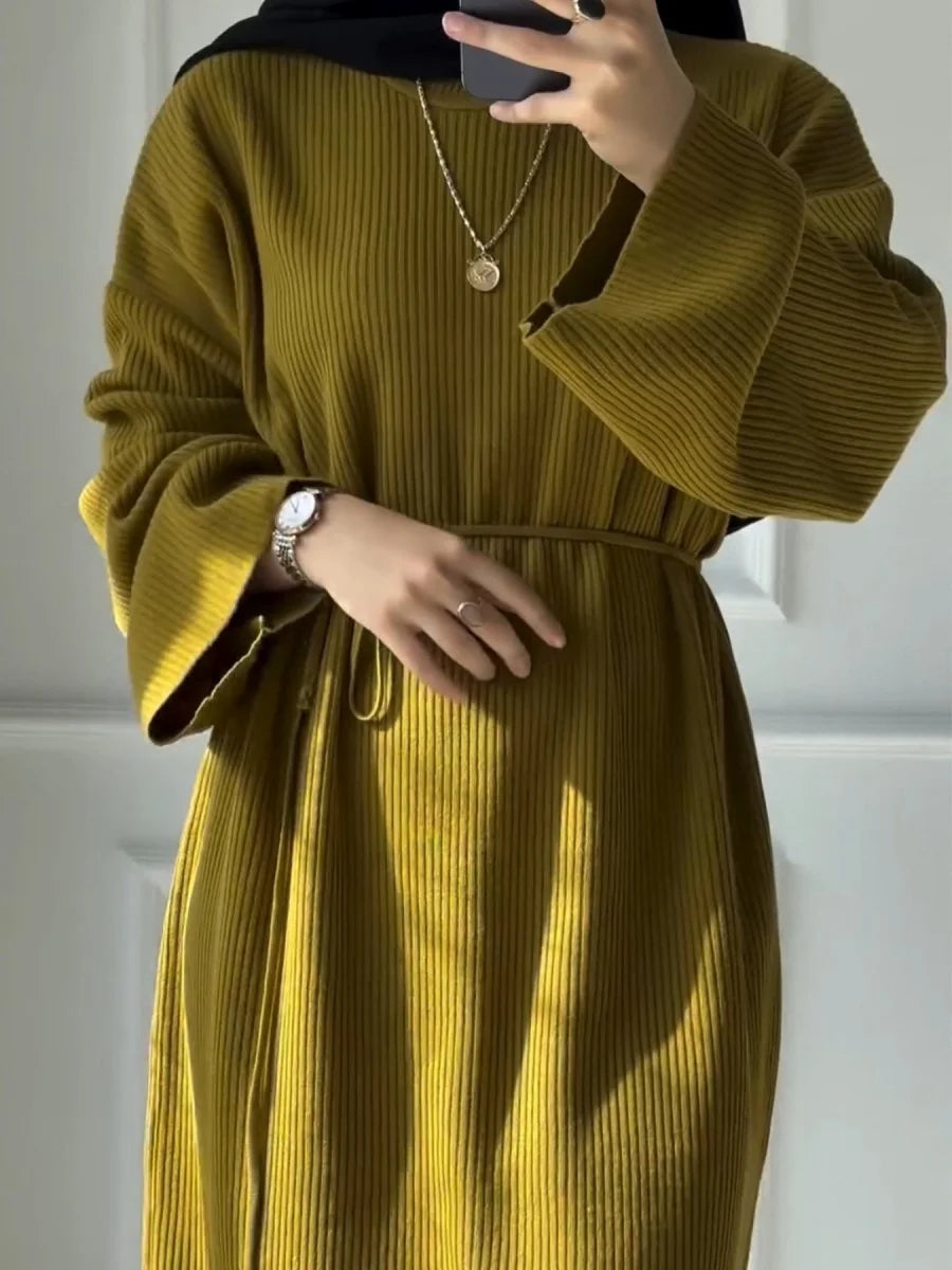 Siskakia Ramadan Morocco Solid Knitting Abayas Dubai Elegant Casual Dress Loose Stylish Women Clothes