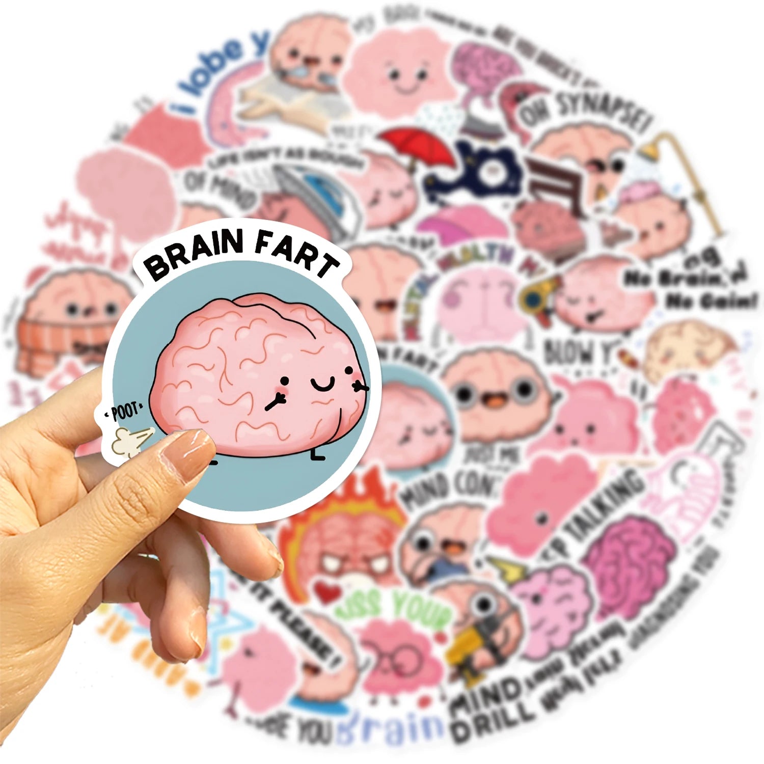 50PCS Funny Brain Pink Stickers DIY Diary Laptop Luggage Skateboard Graffiti Decal Fun Children’s Classic Toy