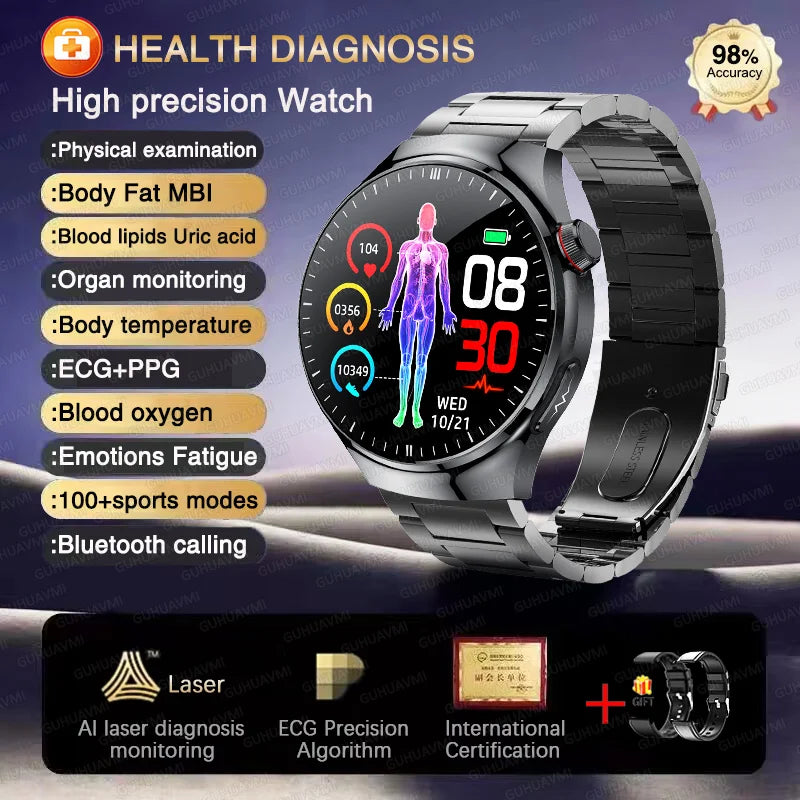 2025 High precision ECG Uric Acid Blood Fat Smart Watch Men Body Fat Blood pressure Heart rate Pulse Health  Watches