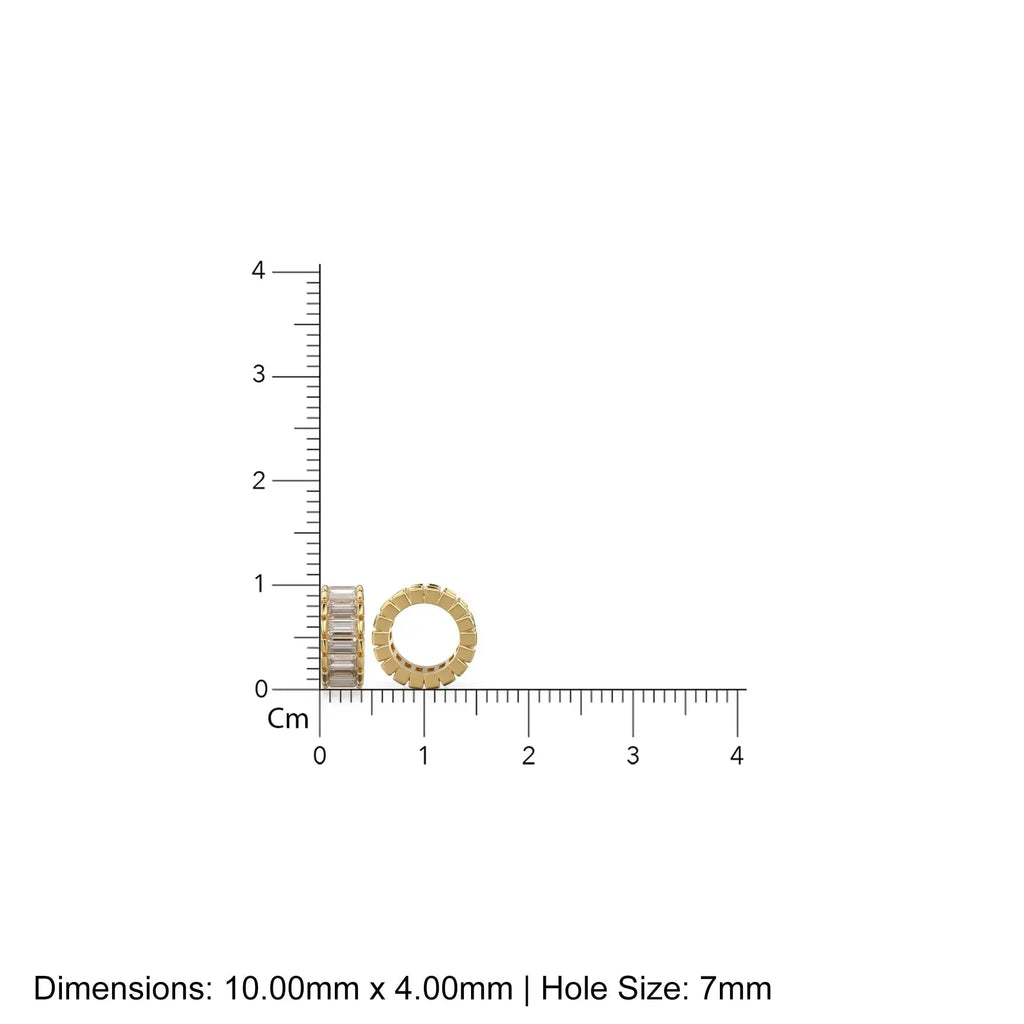 14k Real Baguette Diamond Gold Beads / Handmade Diamond Rondelle Bead / Diamond European Beads / Solid Gold Diamond Enhancer