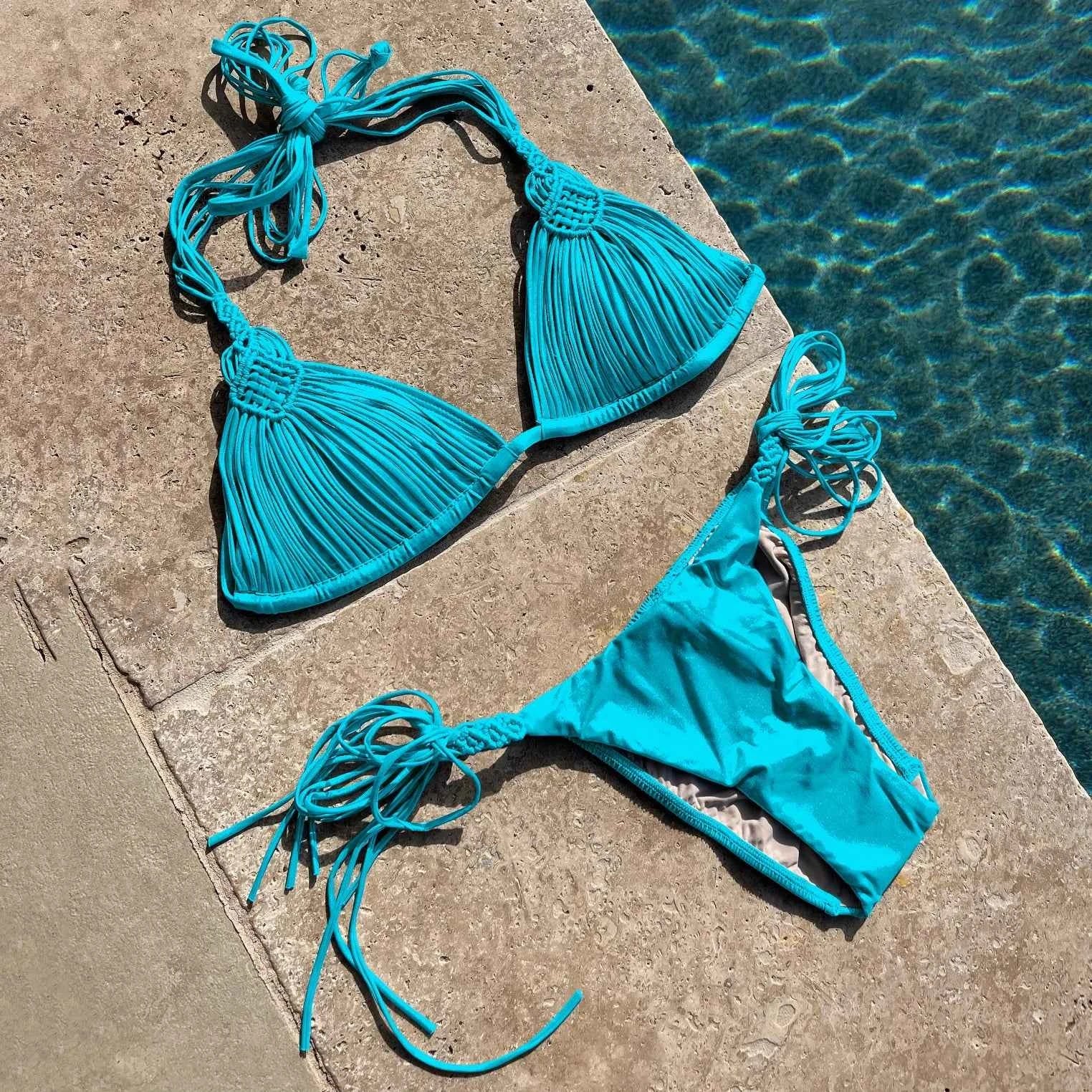 2025 New Bandage Stripes Brazilian Bikini Swimwear Women's Swimsuit Two Piece Set Female Sexy Lace up Mujer Beachwear Summer