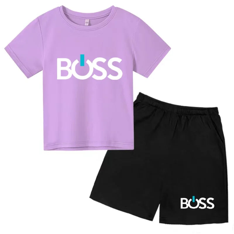 Kids Summer Sportswear 3-12 Years New Letter Fashion T-shirt Coat Boys Girls Toddler Short-sleeved+Shorts Casual Cool Sports Set