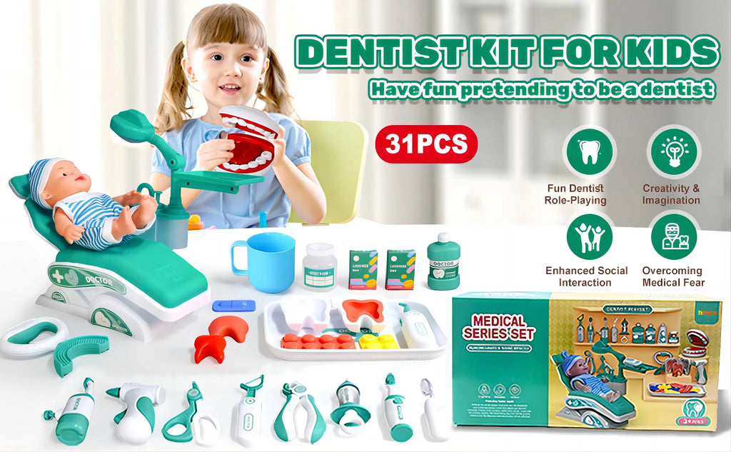 Kids Doctor Play Set Medical Kit with Dental Tools Simulation Dentist Game Pretend Role Play Toys for Boys Girls Gifts