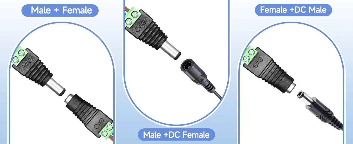 5Pcs 12V 24V 5.5mm x 2.5mm 5.5 x 2.1MM Female Male DC Power Plug Jack Adapter for CCTV Camera LED Light Strip Connector