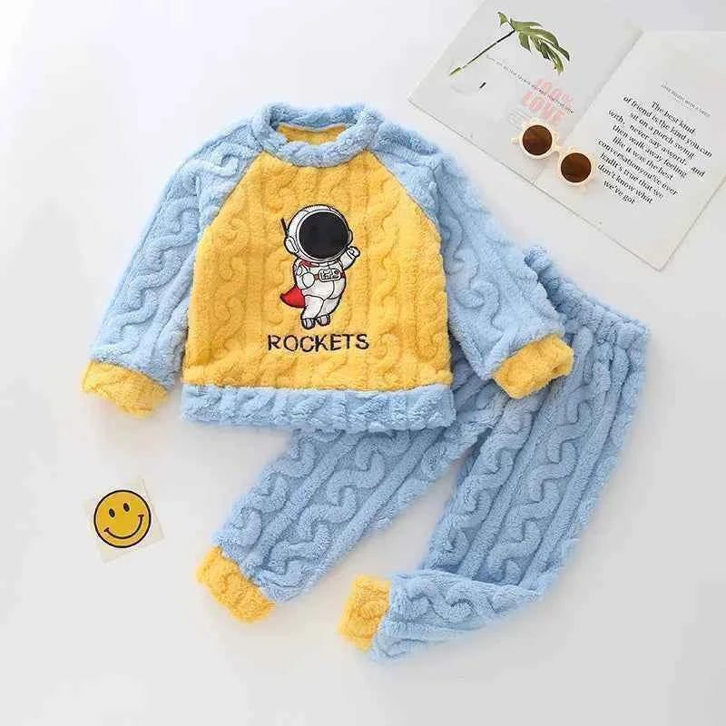 Winter Marvel Children Clothing Boys Sleepwear Set Flannel Thick Long Sleeve Warm Set Pajamas Two Pieces Kids Clothes
