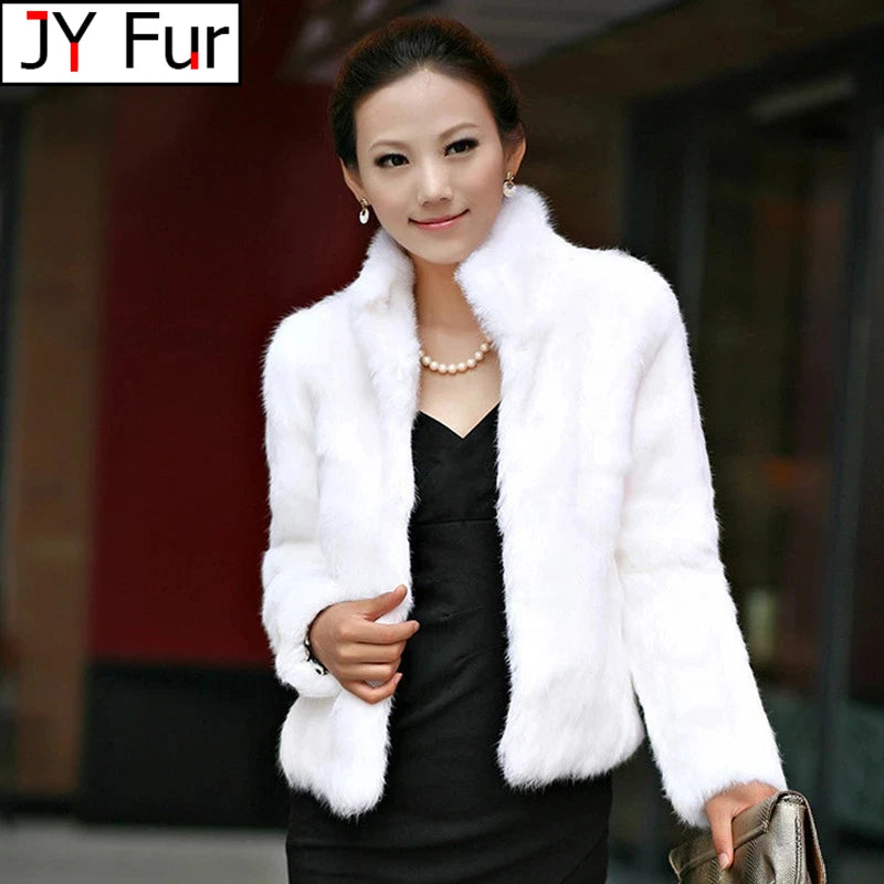 2026 New Autumn Winter Real Genuine Rabbit Fur Coat Women Full Pelt Real Rabbit Fur Jacket Fashion Fur Mandarin Collar Overcoats
