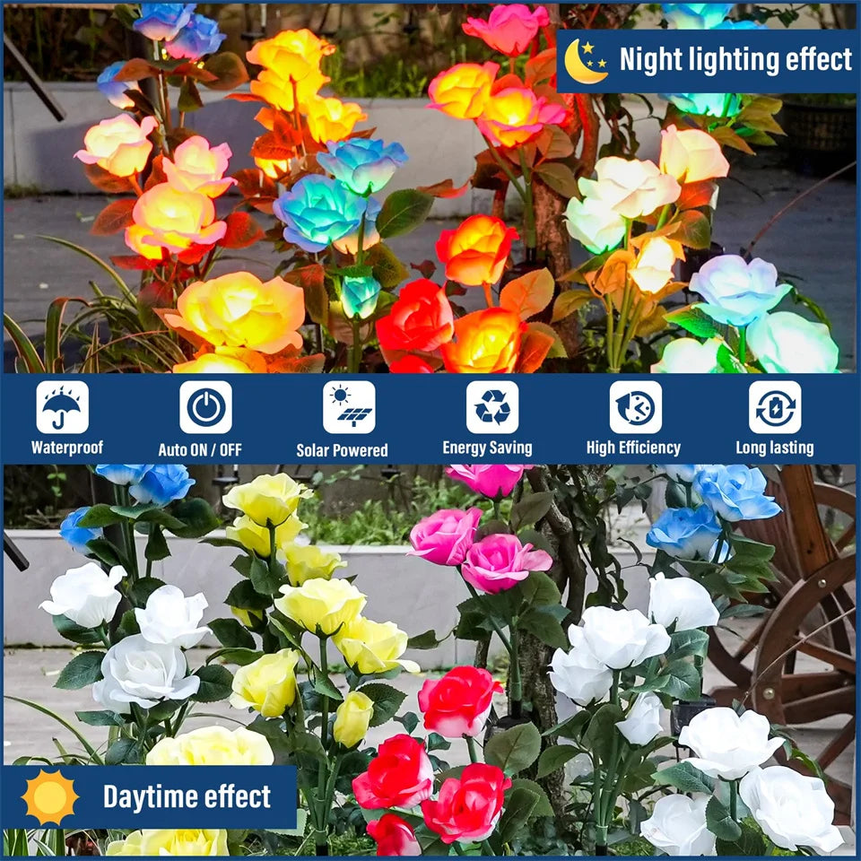 Solar Garden Lights Outdoor Decor Solar Lights with Rose Flowers Light, Solar Powered Lawn Lights for Garden Landscaping lights