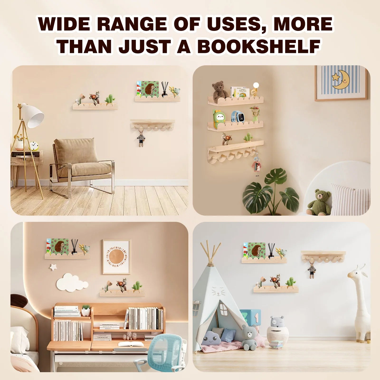 3pcs Children's Bookcases Bookshelf 40cm Wall Shelves Hanging Floating Montessori Shelf for Kid's Books Toys