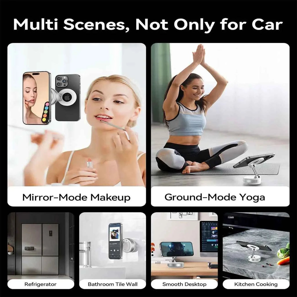 Foldable Magnetic Car Phone Holder – N52 Magnet, 360° Rotatable, Suction Cup for Dashboard, ABS, with Wrench & Pad, Gift