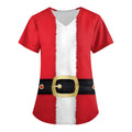 Womens Christmas Nurse T Shirt Print Short Sleeve V Neck Workwear With Pocket Working Nurse Work Wear Overalls Medical Uniforms