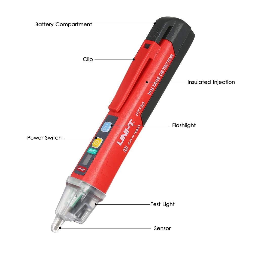 UNI-T AC Voltage Detector UT12D Non Contact Voltage Tester 12V-1000V Contactless Electric Tester Pen Power Sensor LED