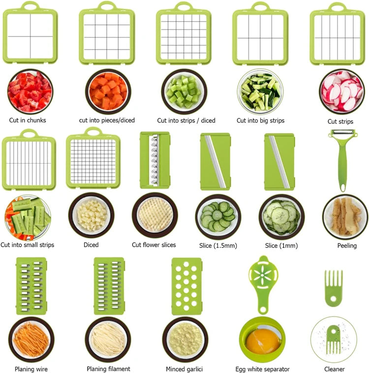 LMETJMA New 22 in 1 Vegetable Chopper Dicer Onion Chopper with 13 Blades and Container Veggie Mandoline for Potato Tomato KC0458