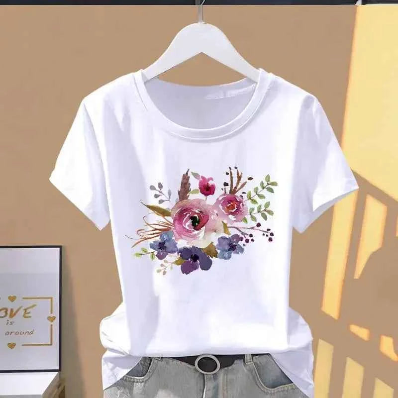 Women Print Floral Sports Fashion Casual Explosive Short Sleeve T-shirt Graphic Tshirts  Women Clothes  Oversized T Shirt