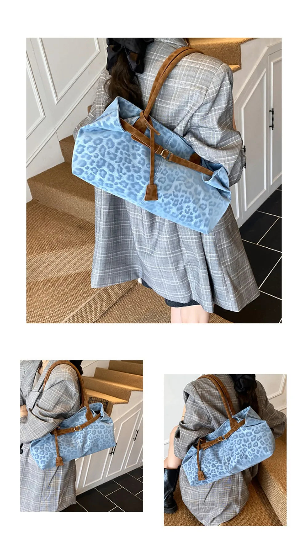 Trendy PU Leopard Print Tote Bag Large Capacity Casual Women's Shoulder Bag Versatile Underarm Bag Females Handbags Purses