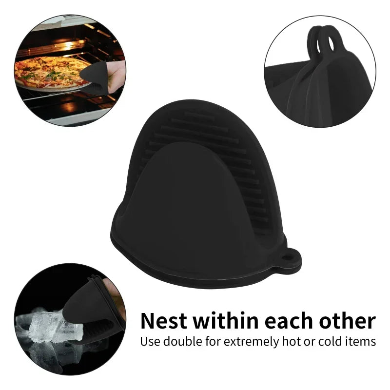 2PCS Oven Mitts Silicone Oven Glove Heat Resistant Pinch Mitts Anti Scalding Non Slip Gloves Clips Pot Holder Baking Oven Mitts
