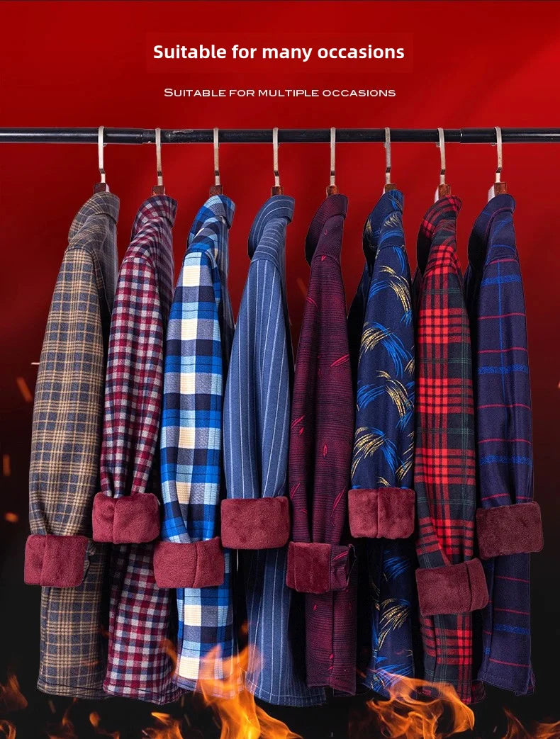 Men's long-sleeved shirt with fleece thickened warm autumn and winter plus size 8XL9XL slim casual plaid everything comfortable