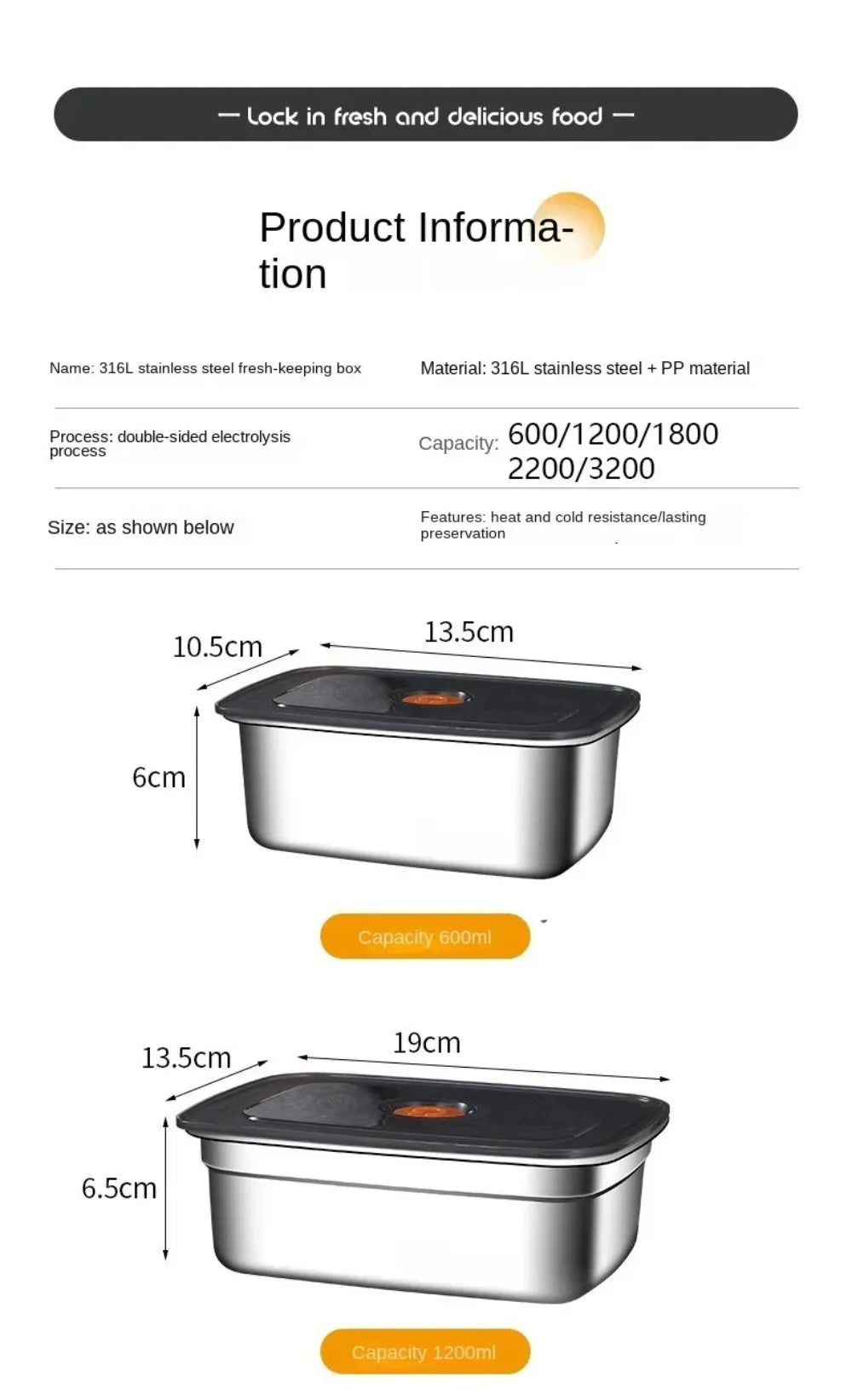 Stainless Steel Camping Lunch Box Large Capacity Refrigerator Freezer Storage Box Sealed Microwave Suitable Leak-proof Box