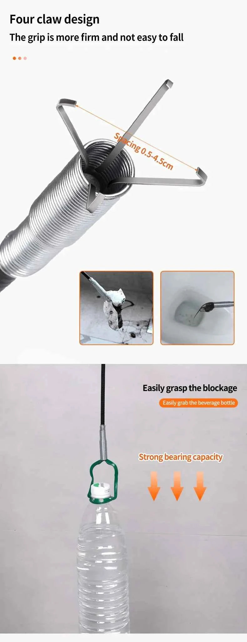 60cm Flexible Drain Snake Spring Pipe Cleaner Tool for Kitchen/Bathroom Sink Clogs (Heavy-Duty Hair & Debris Remover)