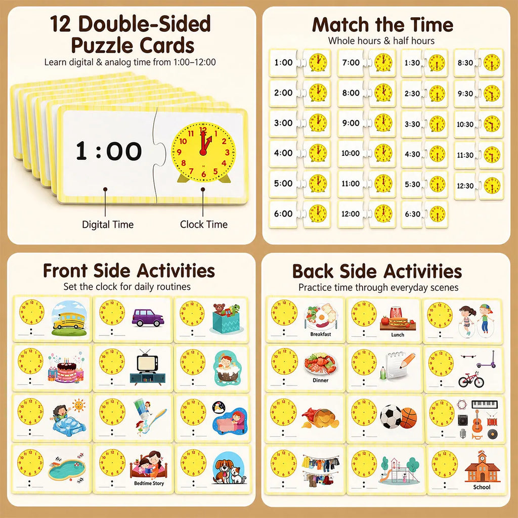 Kids Learning Clock Time Activity Set Teaching Clock for Students Classroom Telling Time Practice Toy Kids Educational Supplies