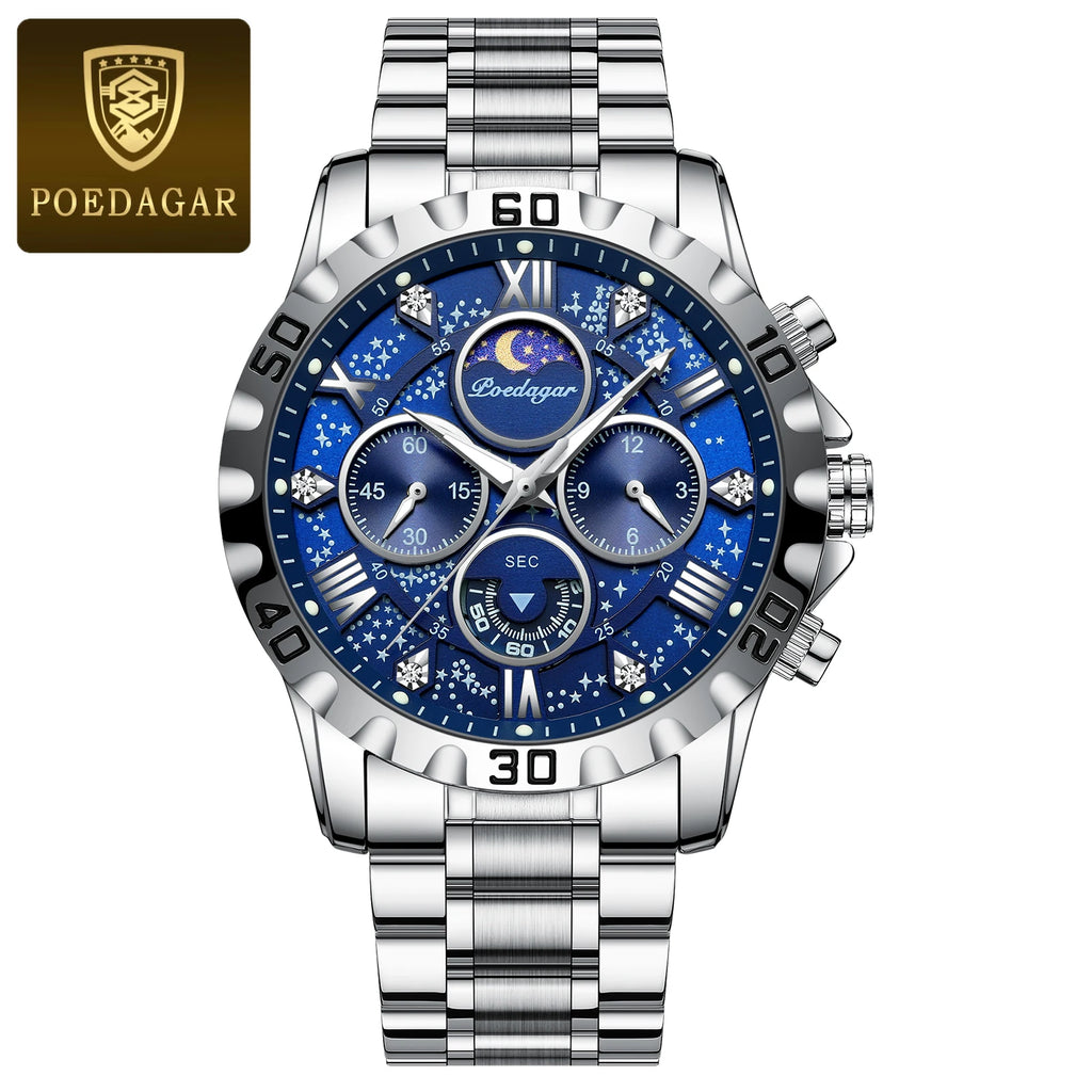 POEDAGAR Luxury Fashion Man Watch Waterproof Luminous Chronograph Men Watch Stainless Steel Sports Military Quartz Men's Watches