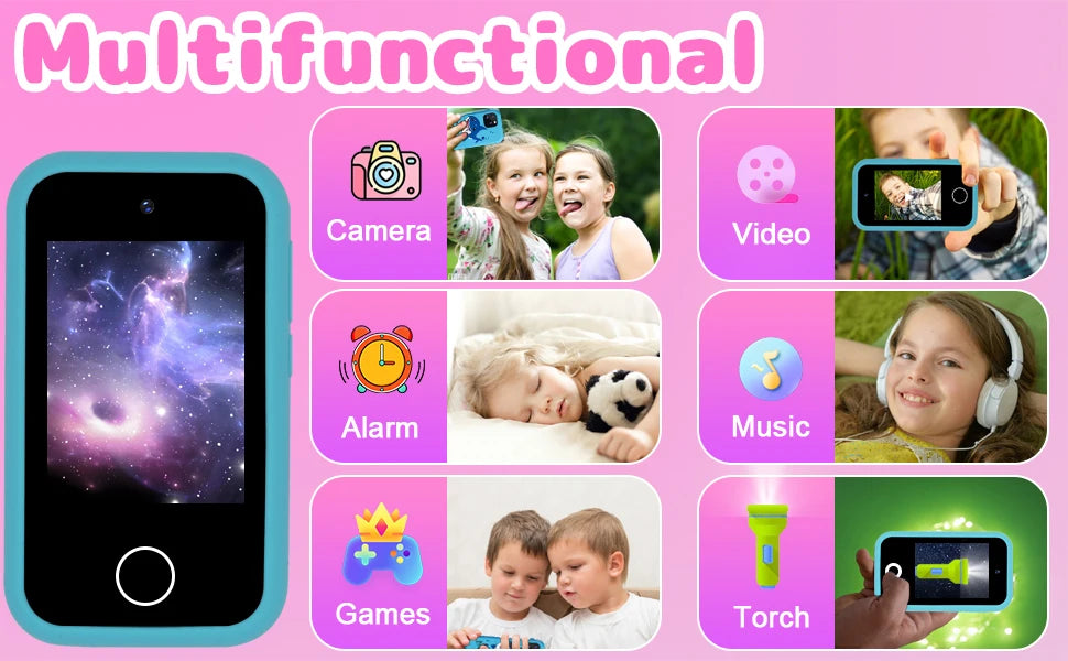 Digital Camera Kids Smart Phone MP3 Player Camera Toys Toys for Girls Touchscreen Unicorn Baby Mobile Educational Boys Age 3-8
