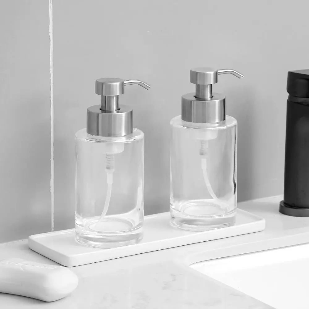 Thick Glass Foaming Soap Dispenser Anti-slip Round Refillable Hand Pump Bottle Amber Durable Brown Glass Jar Kitchen