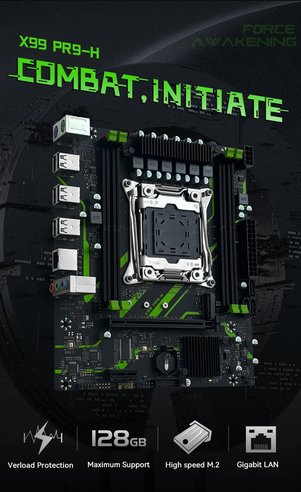 PR9-H MACHINIST X99 motherboard LGA 2011-3 Set combo optional  Xeon E5 2670 V3 CPU Processor 16G DDR4 ECC RAM Memory NAME M.2