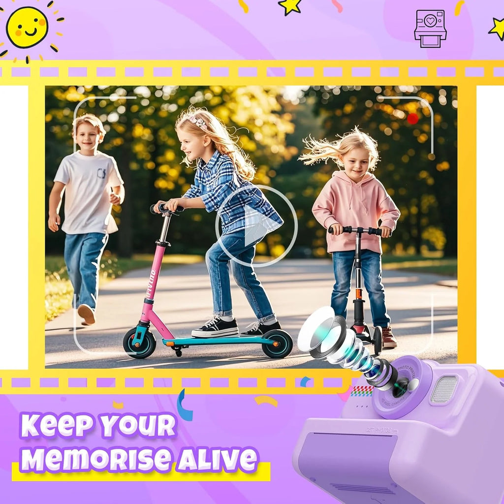 Kids Camera Instant Print, 1080P HD Instant Print Camera for Kids with 3 Rolls Print Paper, Selfie Digital Camera for Kid