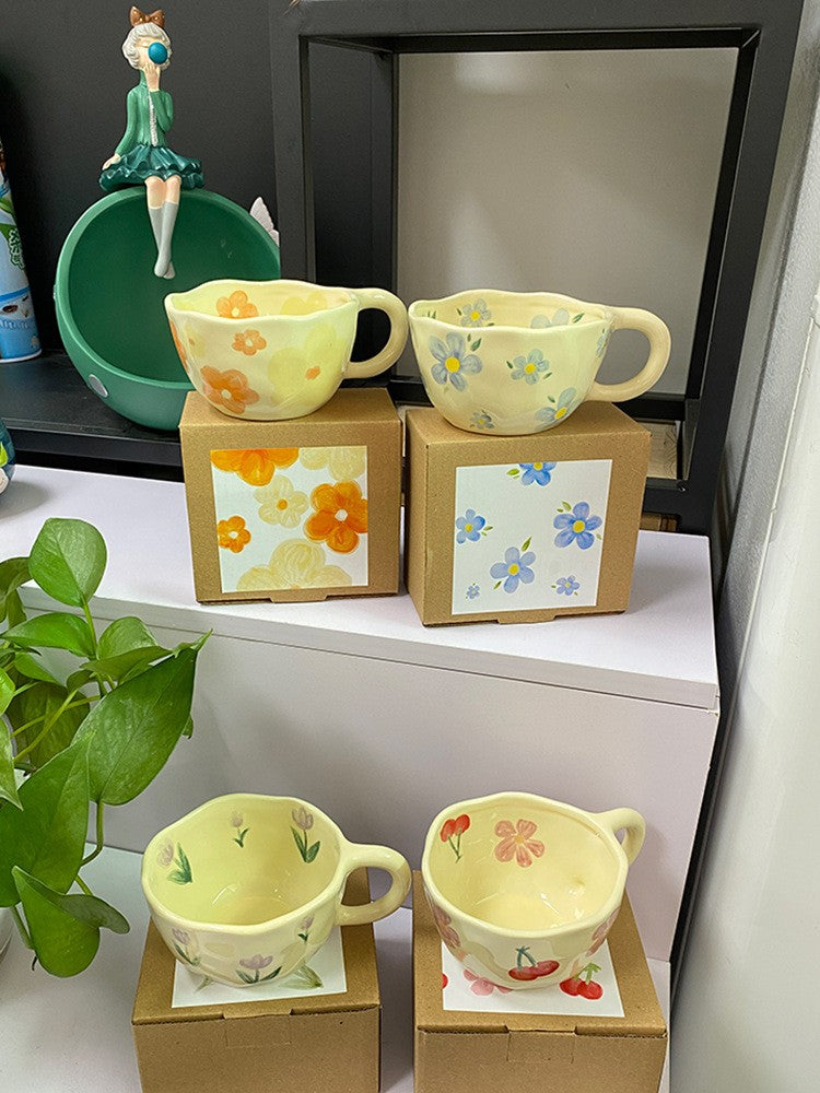 Hand Pinched Irregular Flower Ceramic Mugs Coffee Cups Milk Tea Cup Ins Korean Style Oatmeal Breakfast Mug Drinkware Kitchen cup