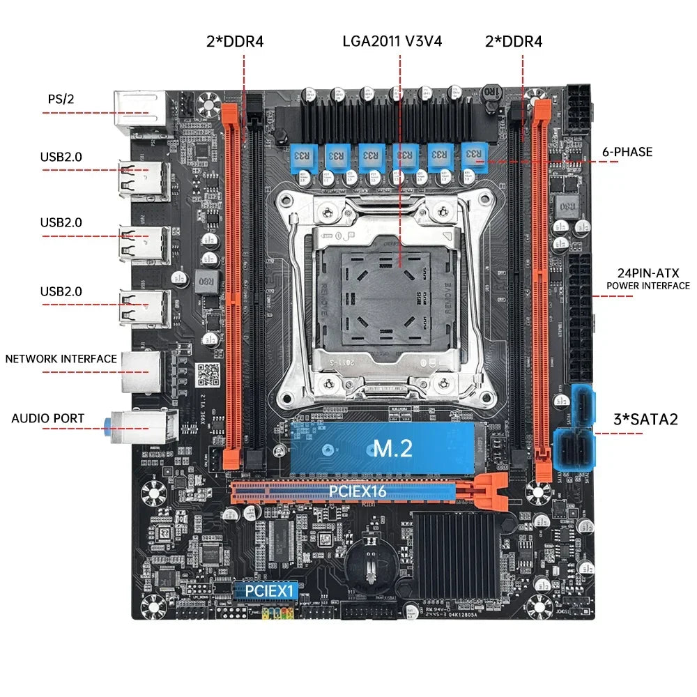 SOYO X99 Motherboard Set Kit With Intel LGA2011-3 Xeon E5 2680 V4 and DDR4 16GB (2*8GB) 2133MHz Dual Channel RAM M.2 NVME