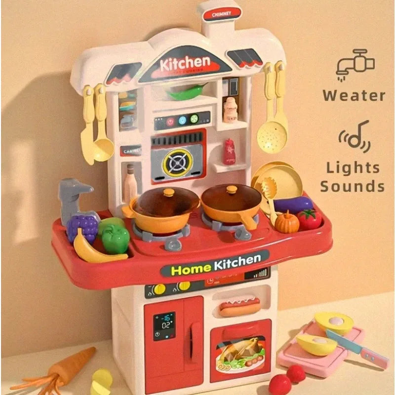 Kids Play Kitchen Set Toddler Kitchen Playset with Sound & Light Cooking Stove with Steam Play Sink Play Food Toy for Boys Girls