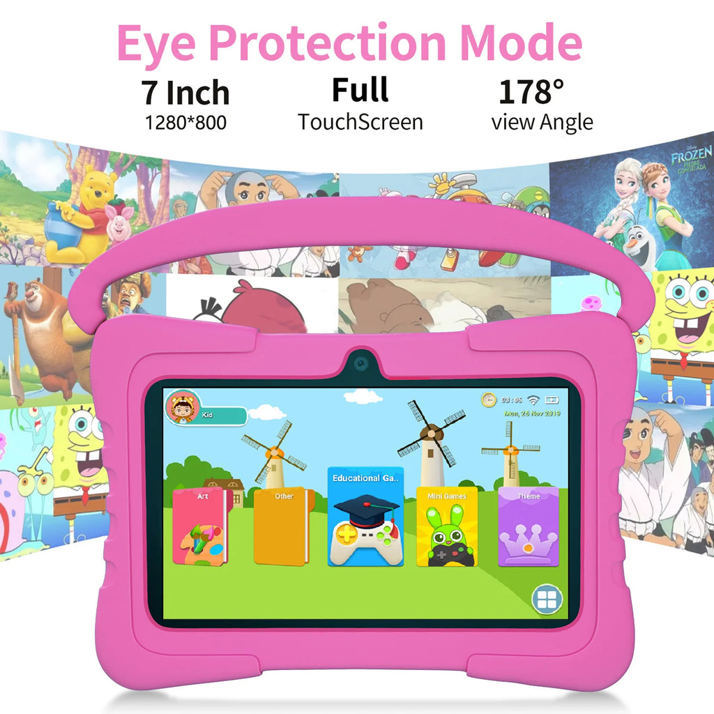 7 Inch Kid Tablet Android 13 Quad Core 4GB RAM 64GB ROM 4000mAh WiFi Bluetooth Children's Gift Kids Software with Silicone Case