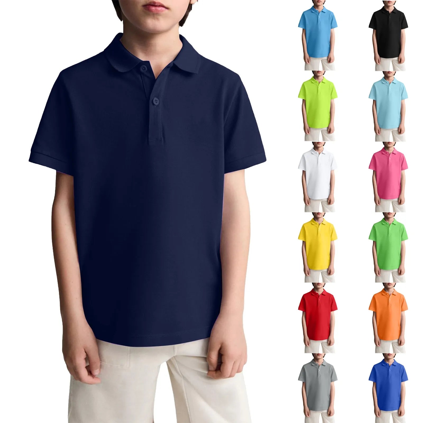 Polo Shirts Kids Basic Simple School Student Uniforms Class Uniforms Cultural Shirts Quick-Drying Turn-Down Collar for 6-11years