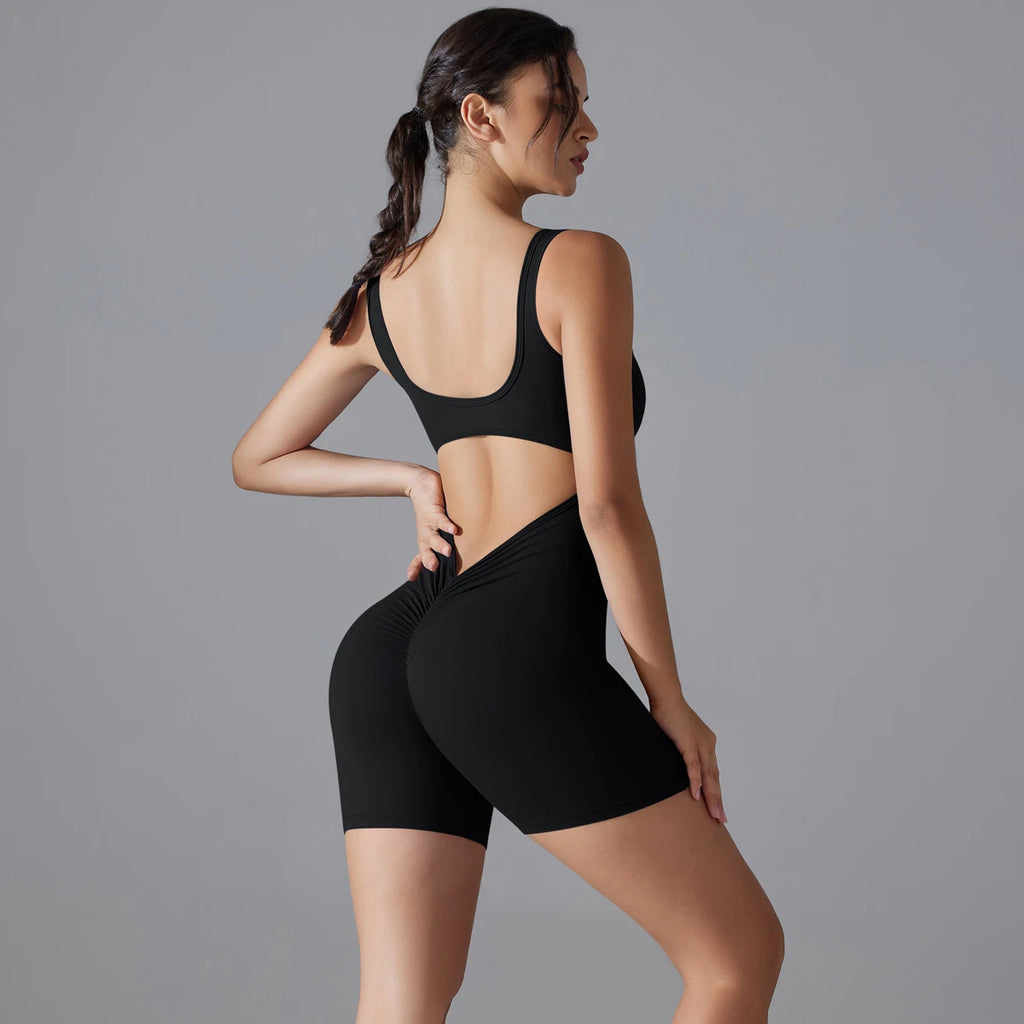New V Back Scrunch Sports Jumpsuit Women Gym Rompers Sleeveless Sportswear Bodysuits Women Casual One-Piece Suit Yoga Clothing