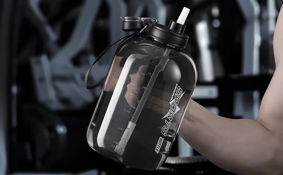 Large Capacity Water Bottle with Straw  & Strap Portable Handle BPA Free Eco-Friendly Perfect for Outdoor Sports and Fitness