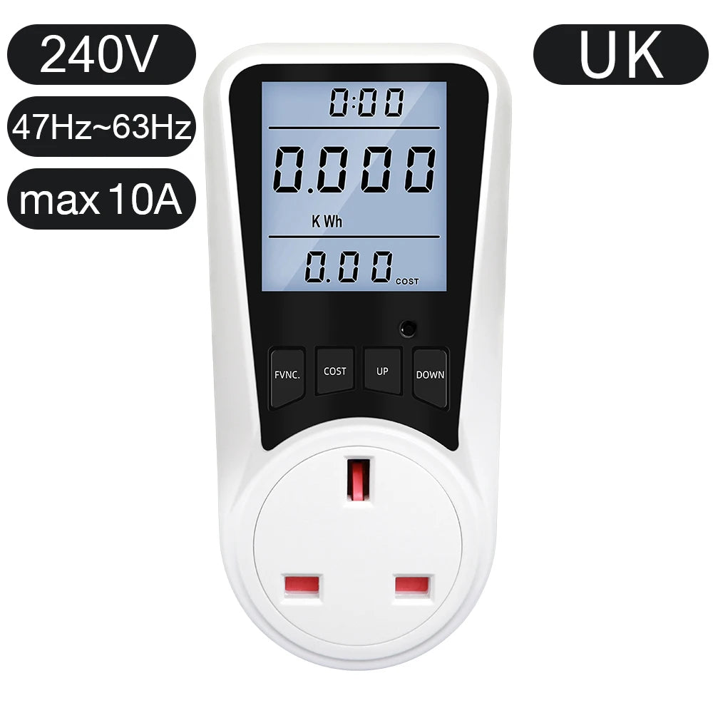 220V Digital Wattmeter AC EU Power Meter LCD Electricy Consumption Meter Socket Wattage Kwh Energy Test FR US BR Power Analyzer