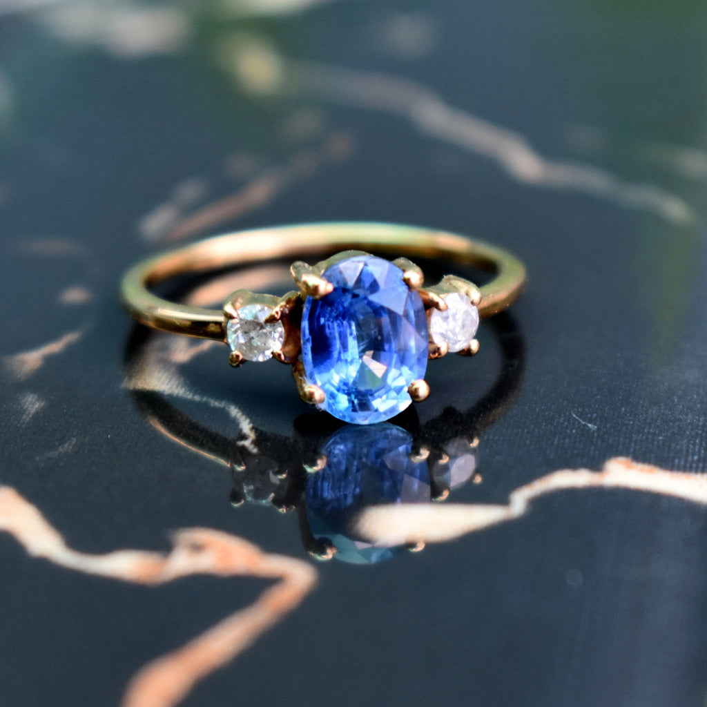 18K Yellow Gold Tanzanite Ring Handmade  Bezel Setting Ethnic Jewelry