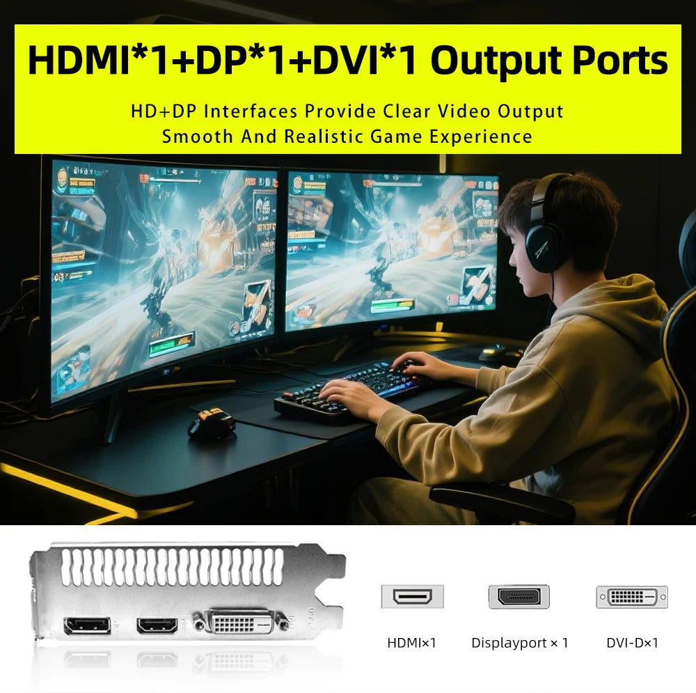 AIBOMAN Gamer Black Yellow AMD RX550 4GB GDDR5 Graphics Card 128Bit Dual Fan Computer Assembly Accessories Electric Office Games