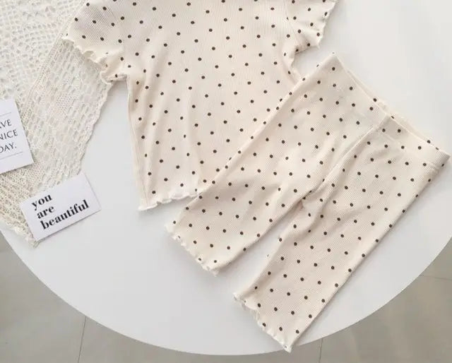 New Korean Home Clothes Baby Girls Summer Pajamas Suits Two-piece Flora Print Tshirt 1-8 Years Short Sleeve Tops+Short Pants